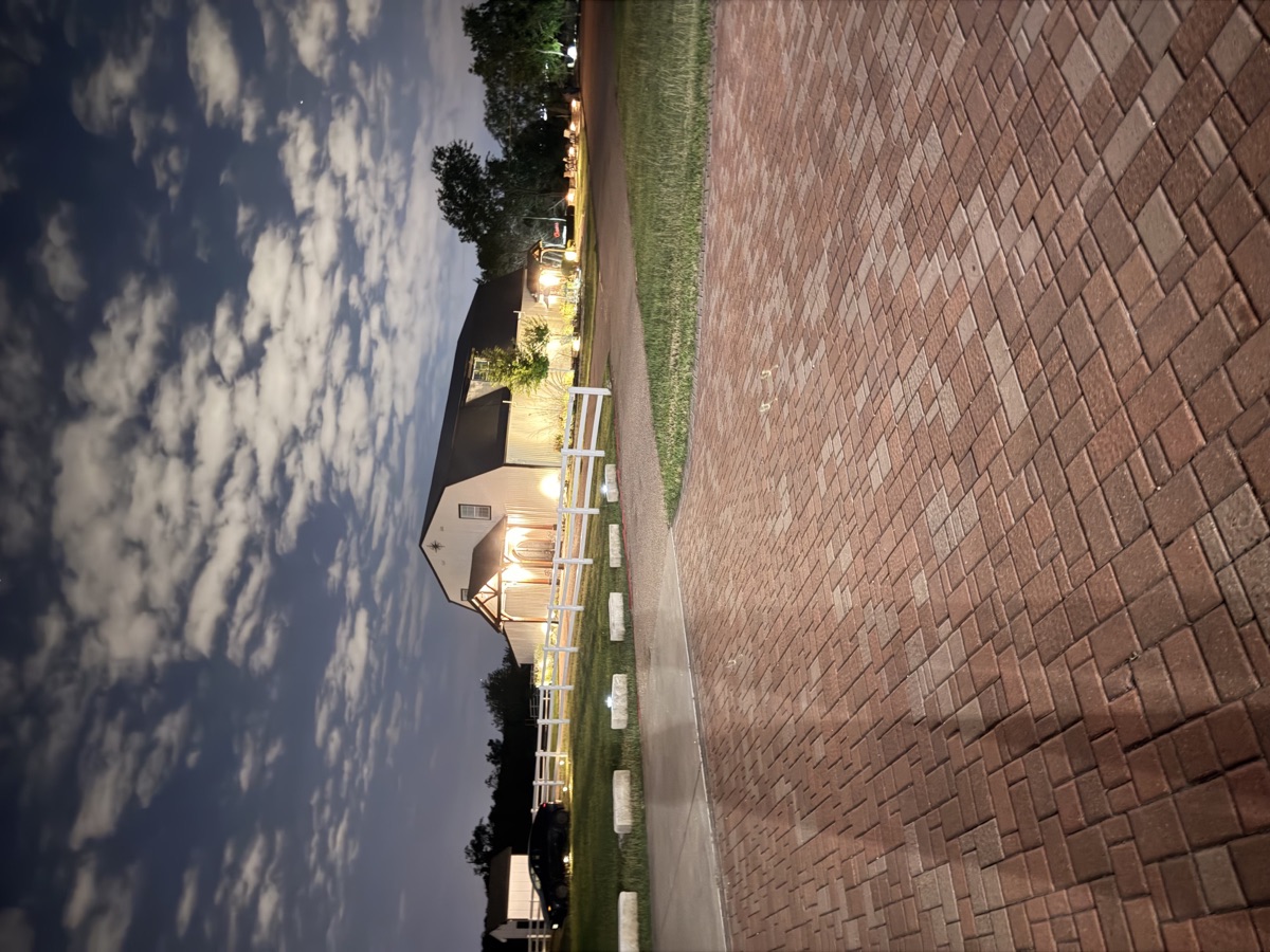 Venue exterior illuminated at night